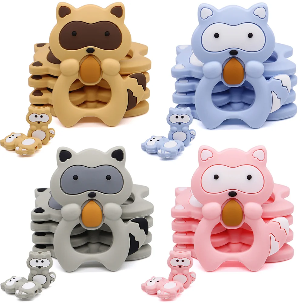

1Pcs Raccoon Baby Teether Food Grade Teething Beads Pacifier Chain Chewable Necklace DIY Handmaking Baby Shower Gift For Infant