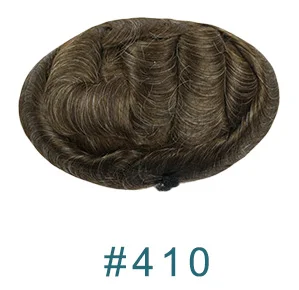 Toupee с человеческих волос 0,06-0,08 мм супер тонкая кожа V-loped Hairline технология Toupee мужские волосы части замена волос - Парик Цвет: 410 #