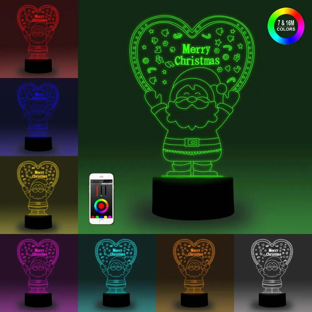 NiteApps 3D Санта-Клаус удерживает сердце ночник настольная лампа иллюзия Лампа подарок на день рождения приложение/сенсорное управление