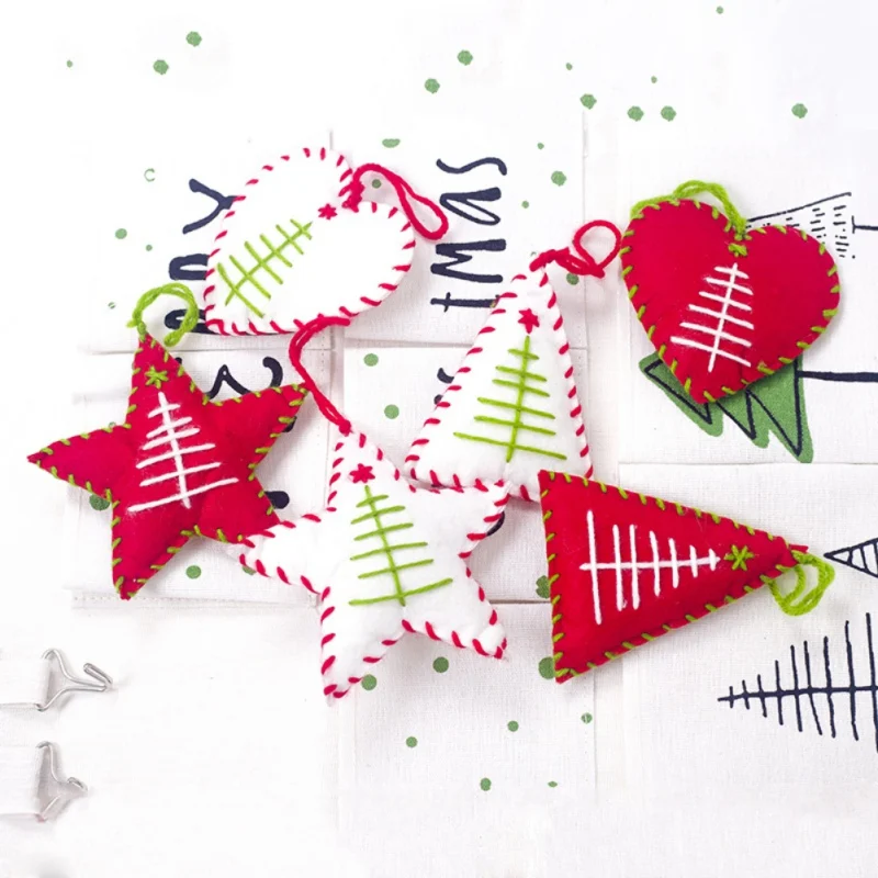 

Festival Decoration Red Cloth Five-Pointed Star Love Christmas Baubles Christmas Tree Baubles Three Set
