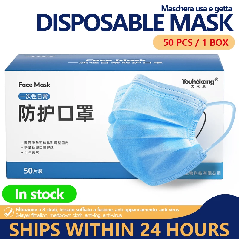 

[50PCS] 3 Layer Disposable Face Surgical Mask Anti Coronavirus Mouth Cover Facial Dust Ffp3 Protection Smog Masks