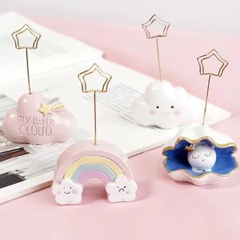 

1 Pcs Kawaii Rainbow Cloud Whale Shell Metal Resin Paper Message Card Clips Holder Photo Memo Desk Stand Clip Stationery Gifts