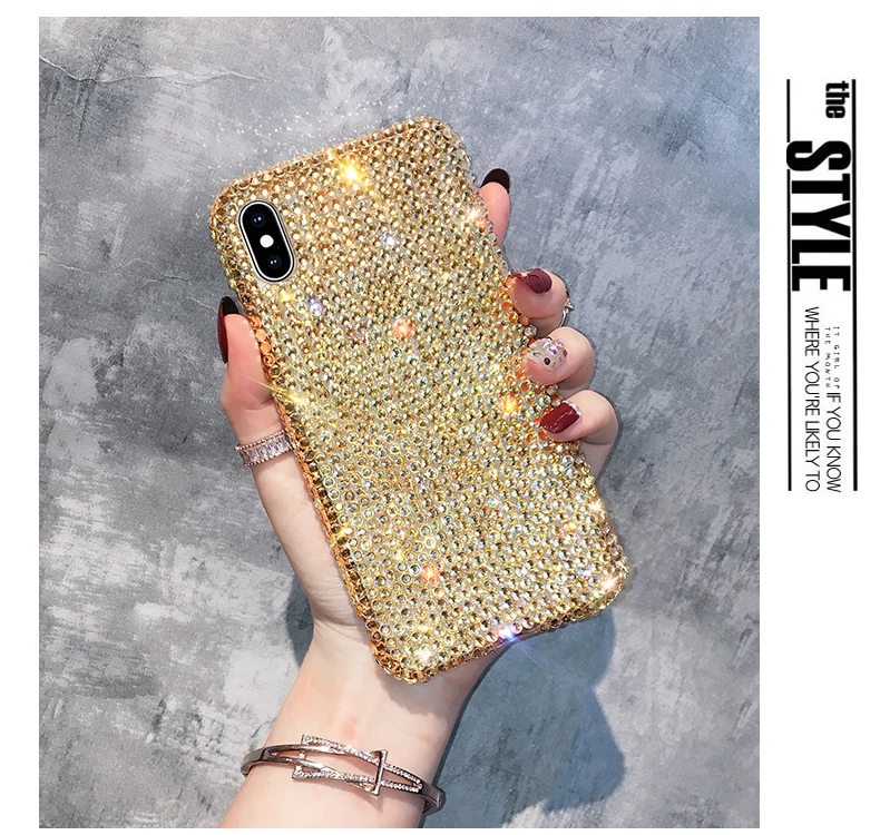 Dower Me роскошный модный DIY Блестящий Прозрачный чехол для телефона, чехол для iPhone XS Max XR X 8 7 6 6S Plus 5 5S SE - Цвет: Золотой