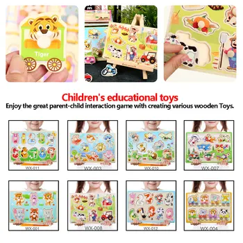

Wooden hand grab board jigsaw puzzle Cartoon Vehicle Marine Animal alphanumeric Puzzle Board Educational Kids Toy