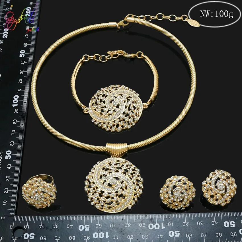 Yulaili Jewelry Sets For Women Evening Party Rhinestone Crystal Hollow Out Necklace Earring Bracelet Ring Jewelry Accessories