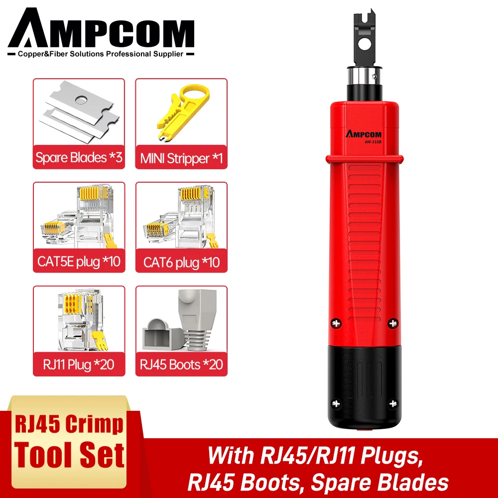 AMPCOM RJ45 Crimping Tool, 8P/6P-RJ11, RJ12 Crimper Cutter Stripper Crimper Cutter Stripper Plier 