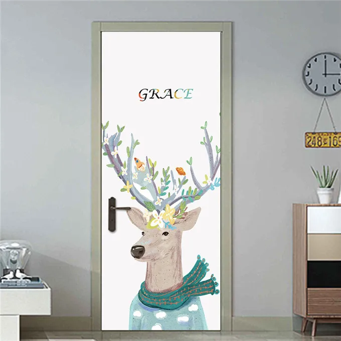 Скандинавские Мультяшные наклейки на дверь ПВХ самоклеющиеся водонепроницаемые Обои Съемные DIY настенные наклейки детская комната украшение дома плакат - Цвет: MT246-B