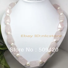 > ожерелье из натурального розового кварца с белым жемчугом 19"