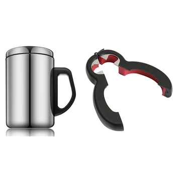 

2 Pcs Accessories: 1 Pcs 6-In-1 Bottle Cap Opener Lid Twist Off Kitchen Tool & 1 Pcs 350Ml Stainless Steel Cups with Lid