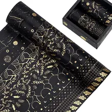 10 unids/lote bronceado Washi cinta Oro Negro cinta adhesiva de cinta adhesiva pegatina para diario Scrapbook Kawaii escuela suministros