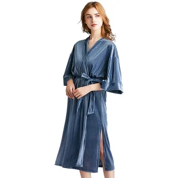

Fashion Popular Golden Velvet Women's Pajamas New Summer Spring Summer Medium Length Sleepwear Bathrobes Sexy Robe Nightdress