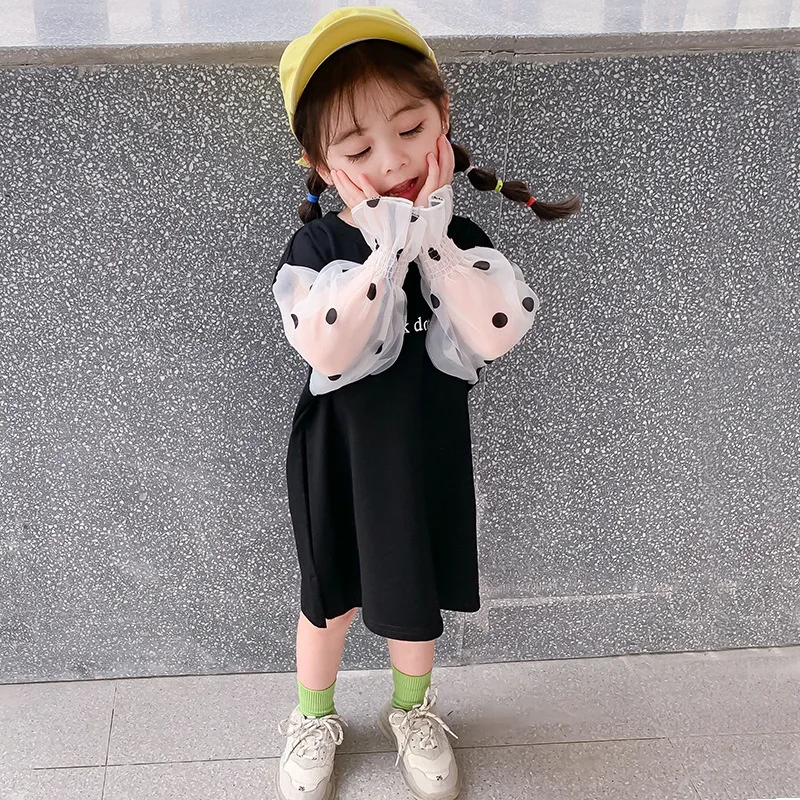 

2019 new autumn item girl cute dot long sleeve dress