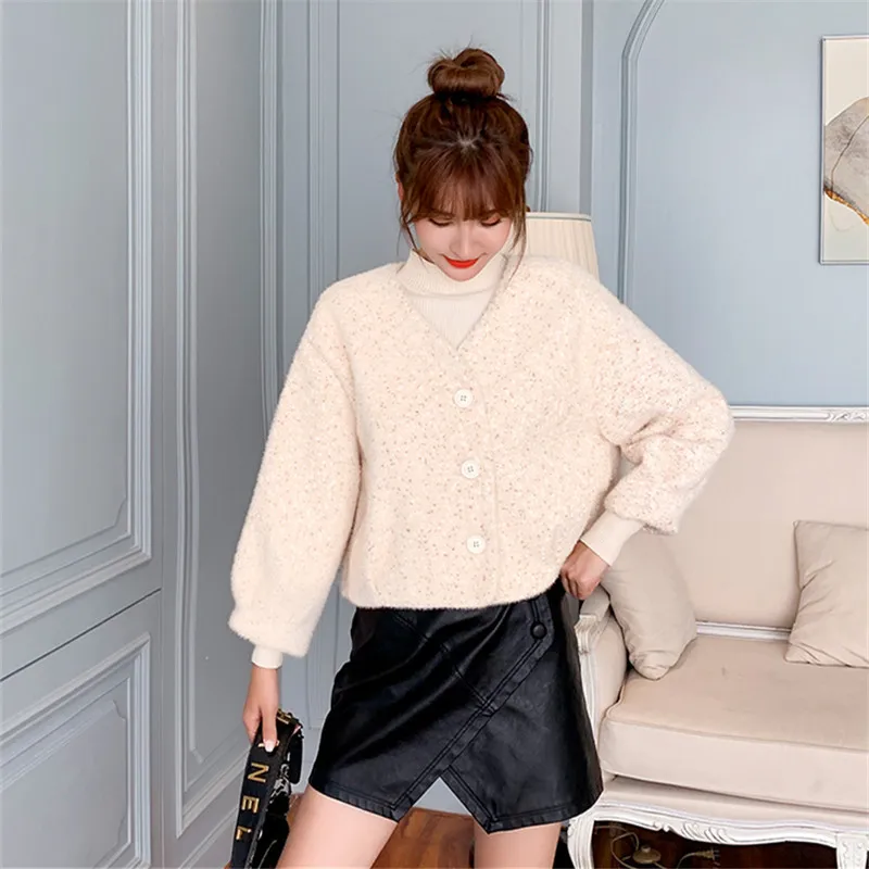 RUGOD однотонный укороченный свитер с v-образным вырезом Cashimere Кардиган зимние топы для женщин трикотаж свободный корейский стиль Мода