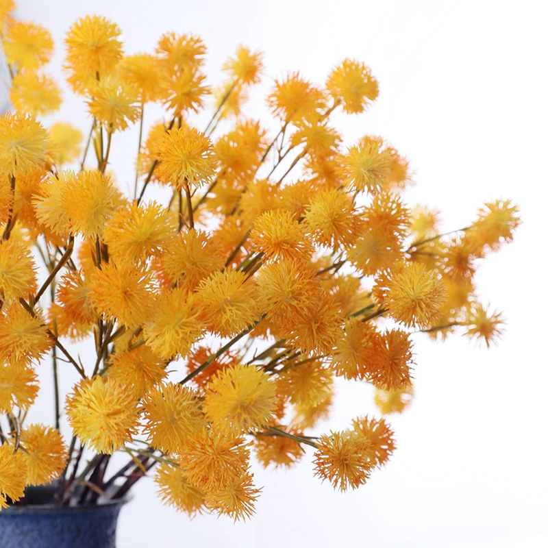 JAROWN Artificial Fake Flower Plastic 2 Branch Chestnut Flower Hairy Ball Dandelion Home Decoration Flower Arrangement Accessories Wedding Decoration (10)