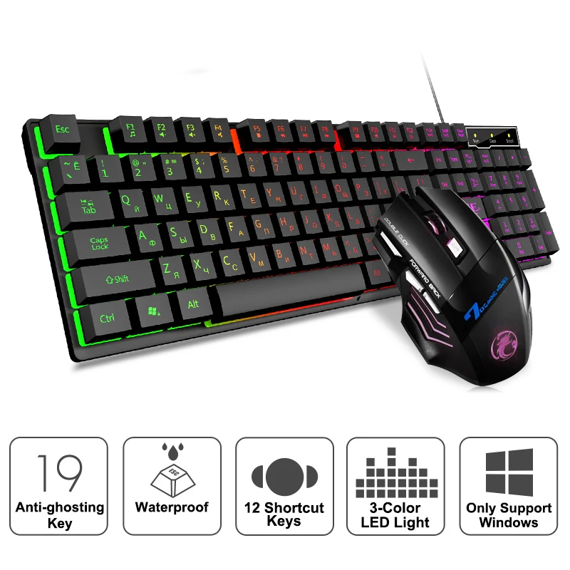 

Gaming keyboard and Mouse Wired keyboard with backlight keyboard Russia Gamer kit 5500Dpi Silent Gaming Mouse Set For PC Laptop