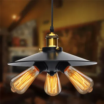 

Smuxi E27 Retro Industrial Vintage Hanging Iron Ceiling Pendant Light Lamps Bulb Chandelier AC110V-220V 3 Heads Black Shell