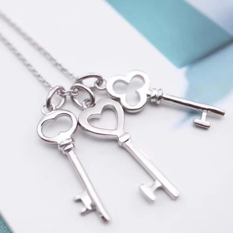 

New Trendy S925 Sterling silver 1:1 Hot Fashion Brand Jewelry Three Keys Pendant Necklaces for Women Birthday Valentine Gift