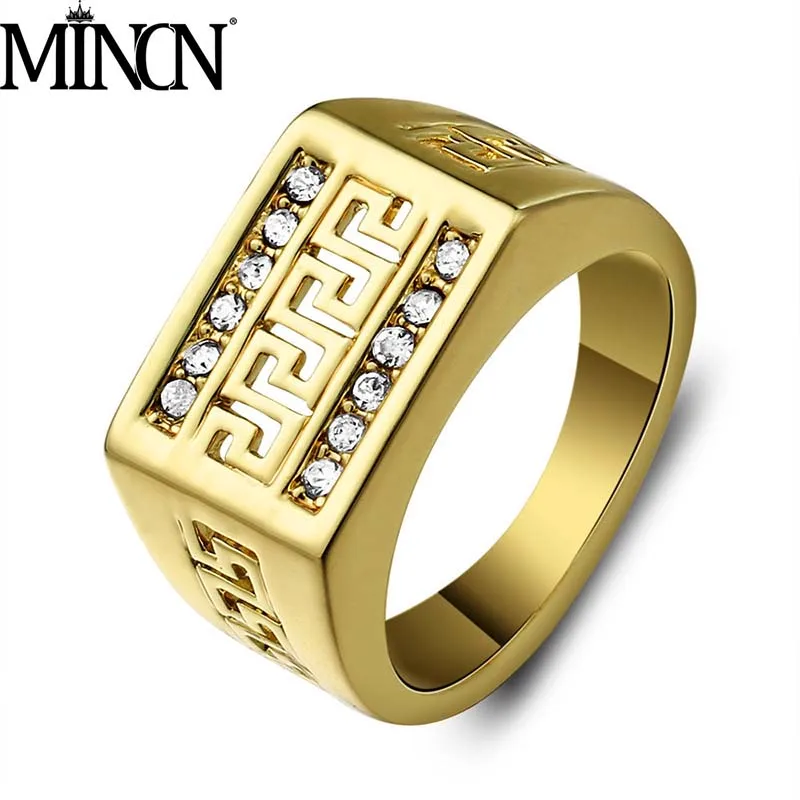

MINCN Men's Punk Style Stainless Steel Ring Openwork Vintage Great Wall Pattern Men'sRing