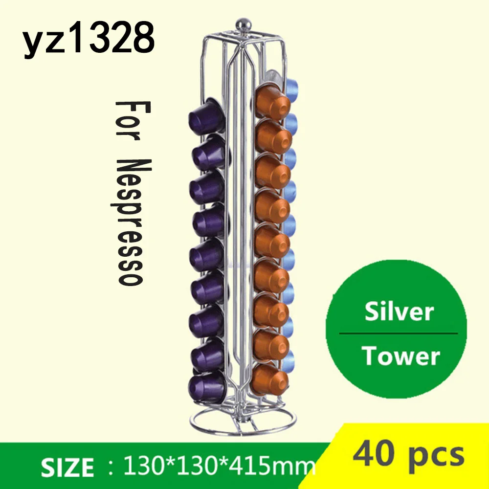 Stainless Steel Capsule Coffee Pod Holder Tower Stand Rack Iron Plating Coffee Shelves Rotary Storage For Nespresso new