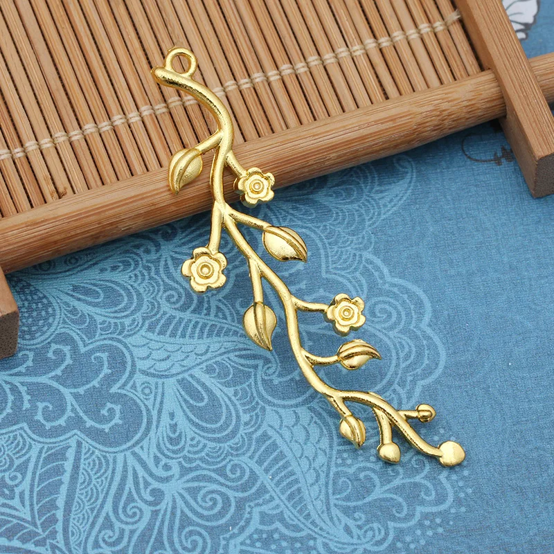 20 PCS 15*59mm Metal Alloy Flowers Branches Leaves Pendant Gold Silver Long Pendant Connectors Charm DIY Jewelry Findings - Цвет: Gold