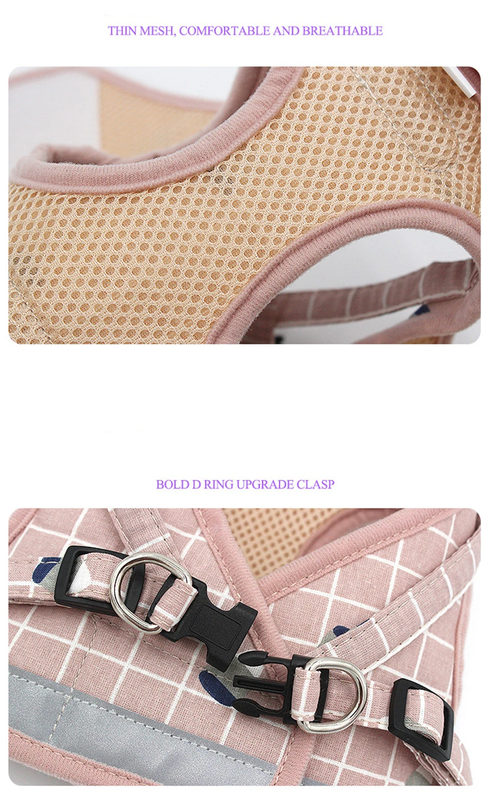 2020 Reflective Breathable Dog Cat Harness Pet Adjustable Vest Leash Walking Lead Leash Puppy Polyester Mesh Harness For Dogs (2)