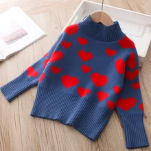 Свитер для девочек теплая Вязанная одежда теплая верхняя одежда с сердечками на зиму и осень детский шерстяной пуловер для девочек 4-5 лет
