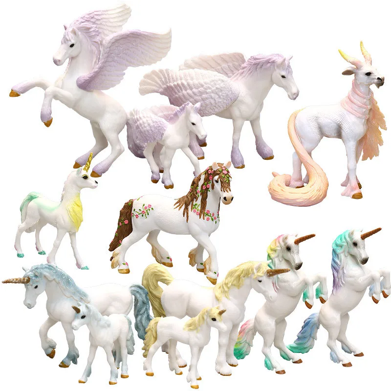 Colorful Unicorn Toy Simulation Mini Animal Model Unicorns Flying Horse Figure Model Wild Figures Kids Educational Toys Figurine