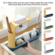 

Telescopic Sink Storage Shelf Hollow Sponge Drain Holder Rack Adjustable Plastic Kitchen Organizer Gadgets Accessories