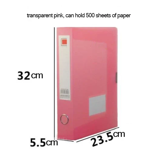 5.5cm pink А4 утолщенная прозрачная красочная коробка для файлов, жесткий держатель пластиковый для документов коробка для хранения, канцелярские принадлежности для офиса и школы - Цвет: 5.5cm pink