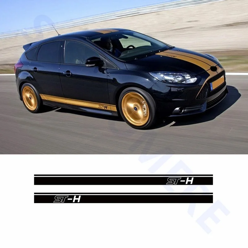 

For (1Pair/2Pcs) For Ford Focus ST Sport Styling Door Side Skirt Strip Stickers Car Body Decals 4 Doors Sticker Waterproof Decal