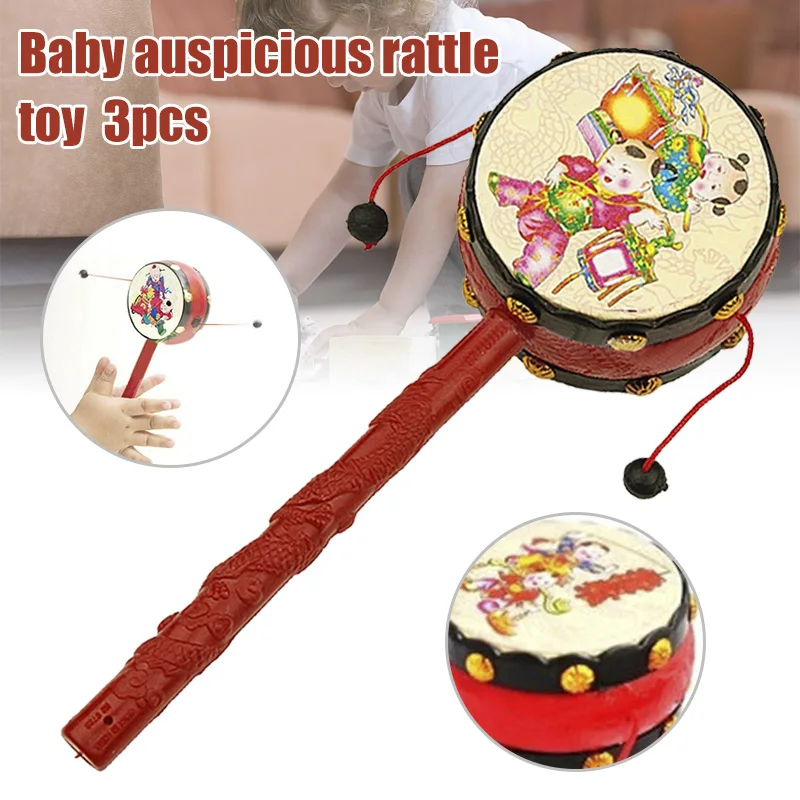 Hot Sale 3 Pcs Chinese Traditional Rattle Drum Rotating Toys