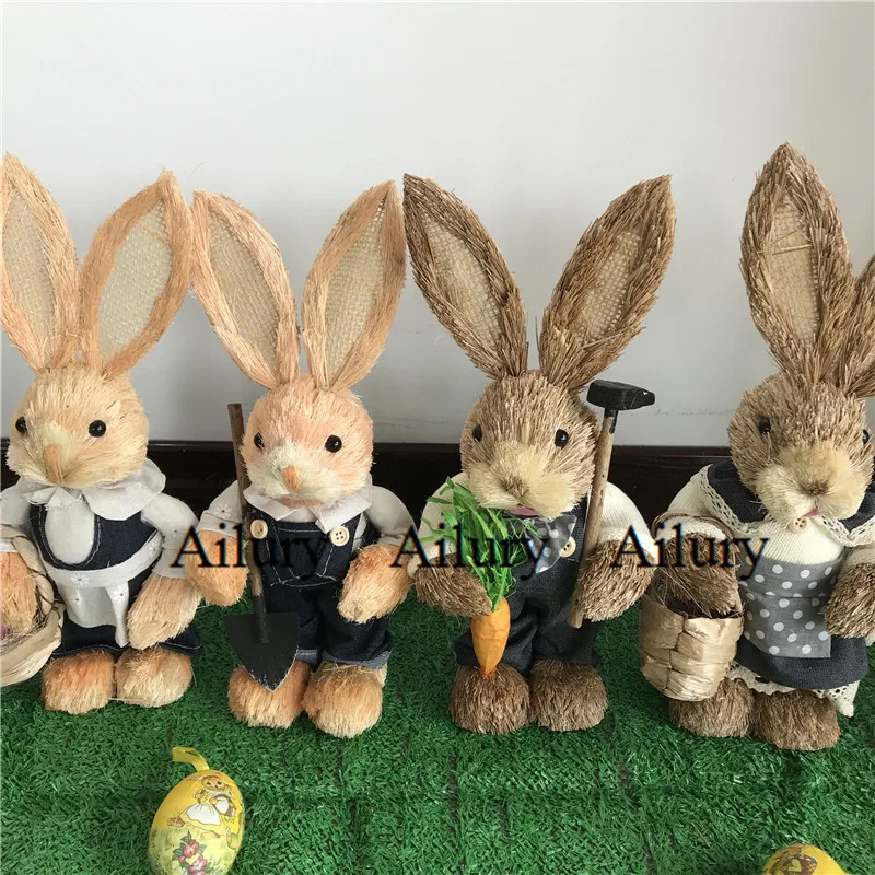 

2pcs,H33cm cute Straw Jeans rabbit,Shooting props,table top decor,housewarming gifts.Window oranment,Easter decoration