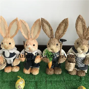 

50%off,2pcs,H33cm cute Straw Jeans rabbit,Shooting props,table top decor,housewarming gifts.Window oranment,Easter decoration