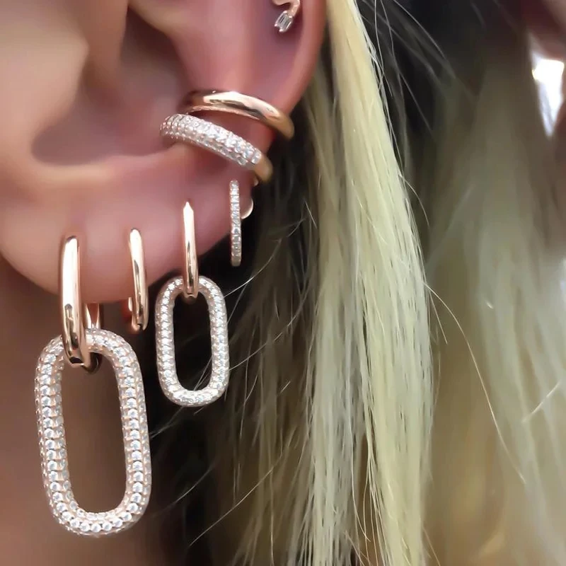 

Luxury CZ Crystal Chain Link Drop Earrings Gold Color Cubic Zircon Earrings Women Party Jewelry