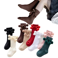 Aodrable Pompom Baby Socks Spring Fall Cotton Ribbed Knee High Long Socks for Toddler Girls Leg Warmers Children Christmas Socks 1