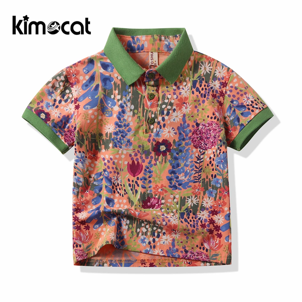 Kimocat одежда для маленьких мальчиков летняя футболка с принтом отворотом коротким
