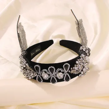 

Ms Headband European American Temperament Gold Velvet Super Flash Wide-brimmed Hairband Non-slip Rhinestone Girl Hairpin Headdre