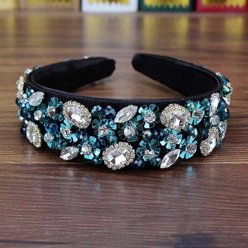 crystal beads Романтический светильник, свадебные ободки с синими кристаллами и бусинами, Цветочные Стразы, жемчужные повязки для волос для женщин, вечерние аксессуары для волос - Окраска металла: crystal beads