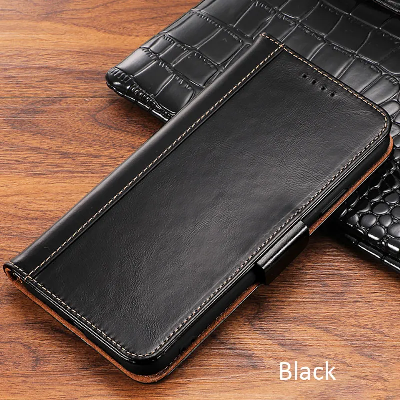 Чехол из натуральной коровьей кожи с масляным воском для iPhone 11 Pro Max Book Wallet - Цвет: Black
