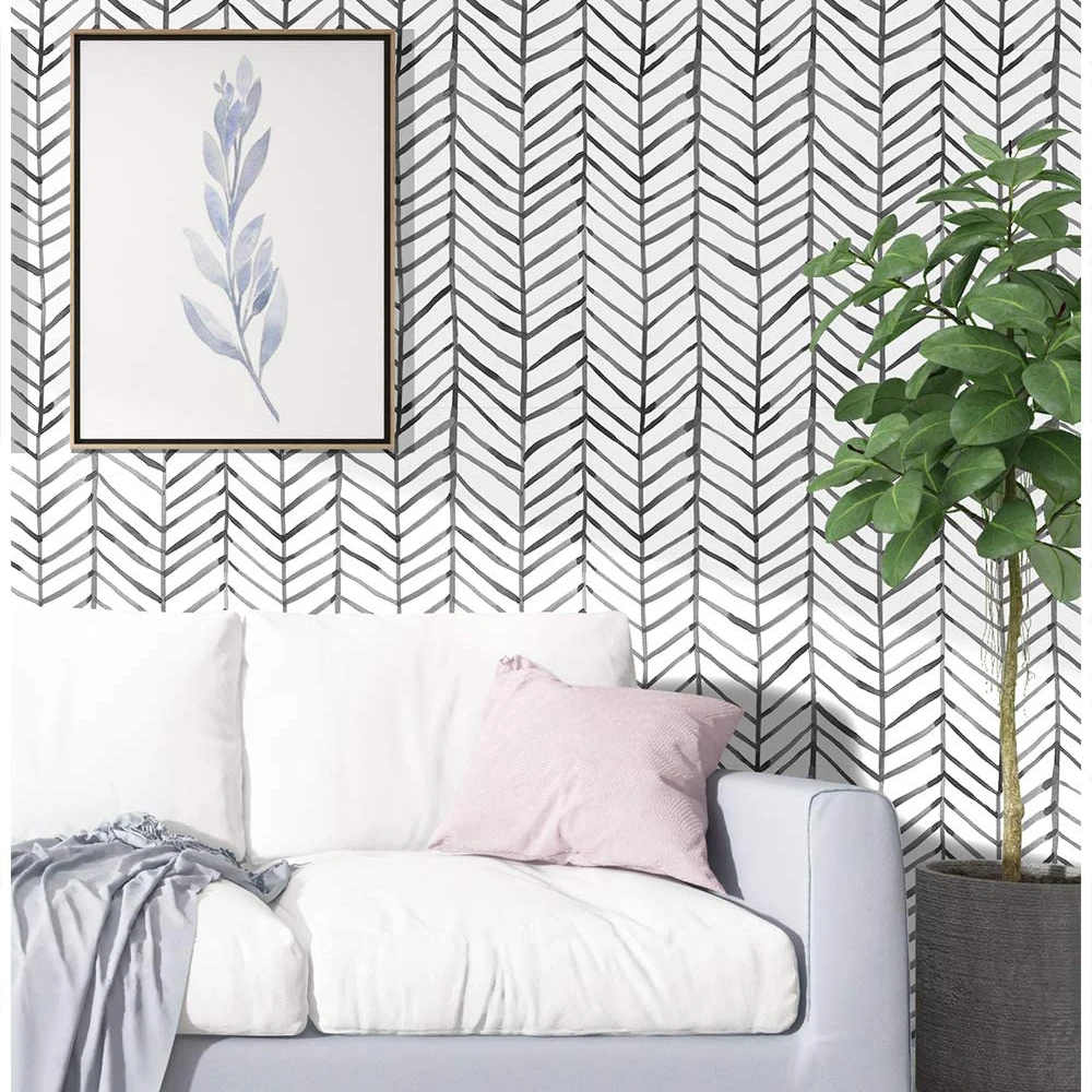 

BUNPIG 3D Modern Wallpaper Roll Herringbone Black White Vinyl Wall Mural Self Adhesive Decorative Wall Stickers for Kid Bedroom