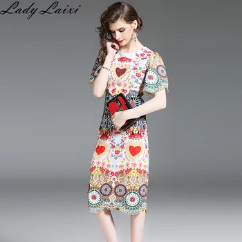 

2020 Summer Runway Designer Women's Luxurious Crystal Diamonds Flower Print Retro Jacquard Dress Vintage Bodycon Pencil Dresses