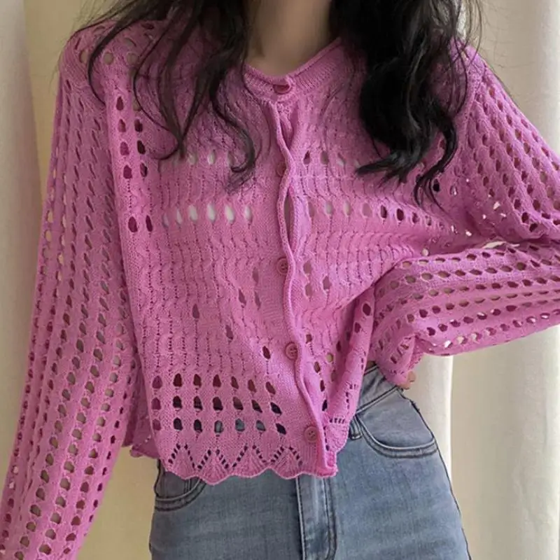 

Summer New Women's Hollowed Sweaters Clothes Out Blouse Long Sleeve Knitted Cardigan Women's Coats Sweaters Tops 3004 10