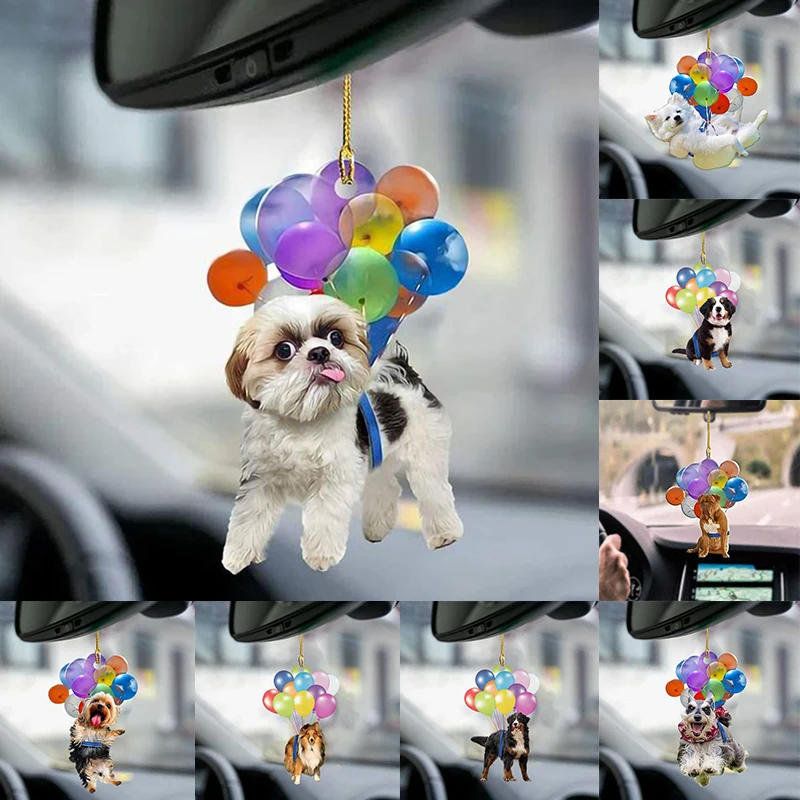 Cute Dog Car Hanging Ornament with Colorful Balloon Hanging