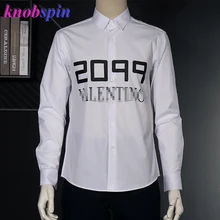 Брендовая мужская рубашка с буквенным принтом, с длинным рукавом, повседневная, тонкая, деловая, мужская, белая, плюс размер M L XL, рубашки размера XXL masculina