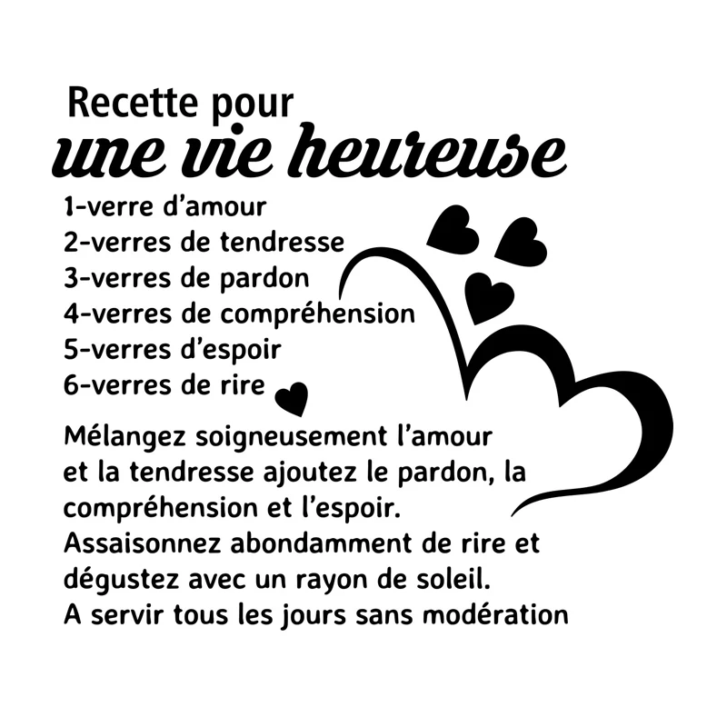 Wall Stickers Recette Pour Une Vie Heureuse French Quotes Decals Mural Vinyl Bedroom Livingroom Decoration Wallpaper Ru2395 Wall Stickers Aliexpress