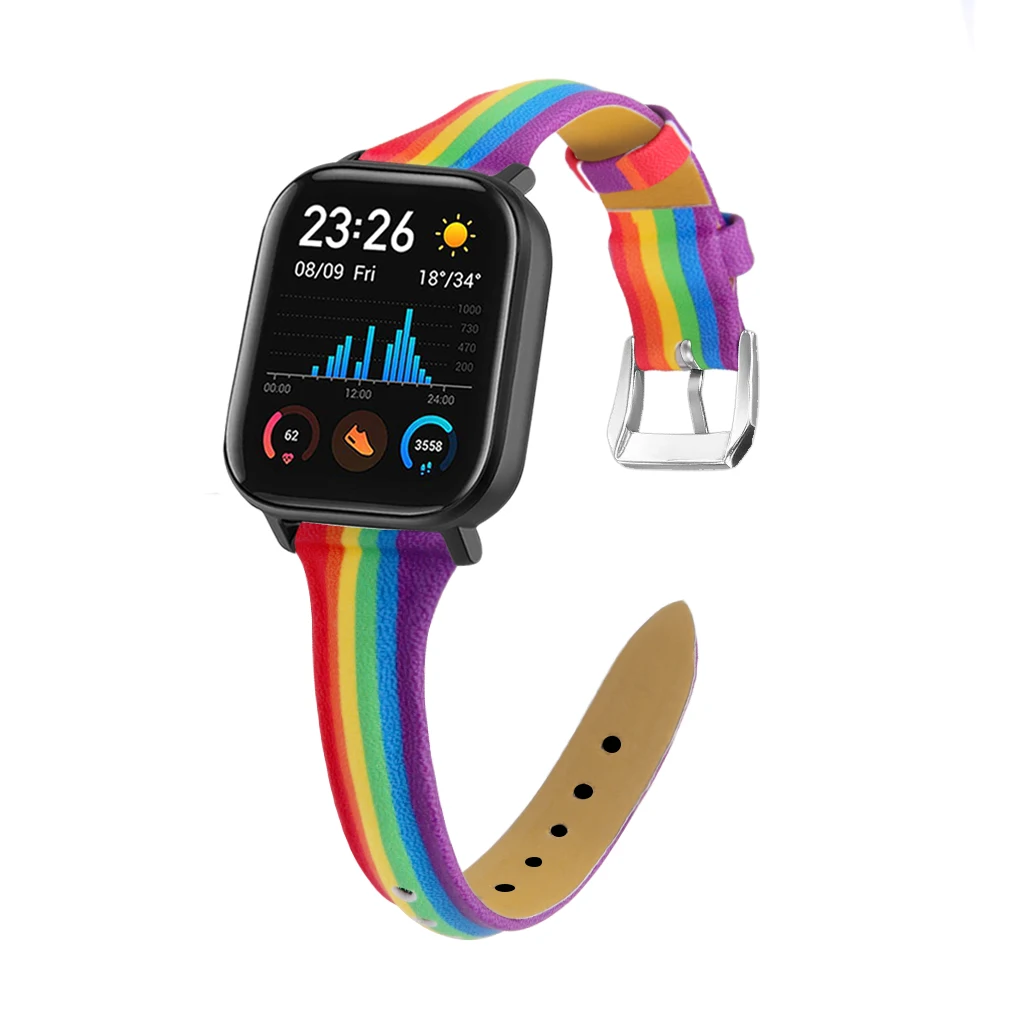 

Fashion Rainbow Genuine Leather Strap for Huami Amazfit Bip/Samsung Gear S3 Watch Wrist Band Women Adjustable Strap 20/22mm