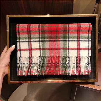 red white plaid Luna& Dolphin, английские женские кашемировые шарфы из натуральной шерсти, 180x35 см, шотландские, черные, белые, в клетку, Эдинбург, в клетку, теплые, школьные шали - Цвет: red white plaid