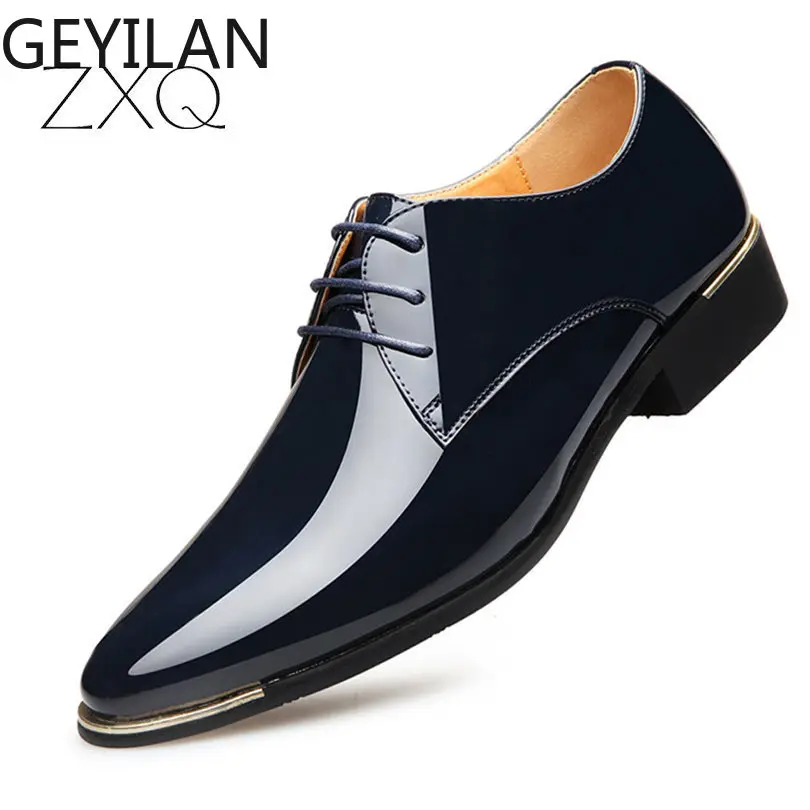 

2018 Newest Men's Quality Patent Leather Shoes Zapatos de hombre Size 38-47 Black Leather Soft Man Dress Shoe