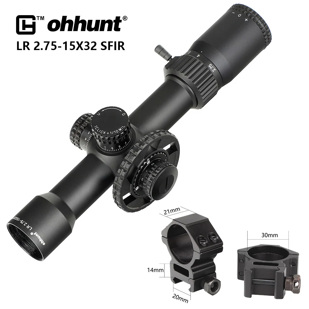 Ohhunt LR 2,75-15X32 SFIR охотничий прицел боковой Параллакс стекло гравированное сетка Красное освещение револьверный замок Сброс прицел - Цвет: Med Picatinny Rings
