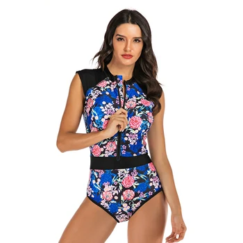 

Women Rash Guard Adult One-Piece Sleeveless Printed Zipper Elastic Swimsuit Hot Spring Diving Surfing Swimming Suit New